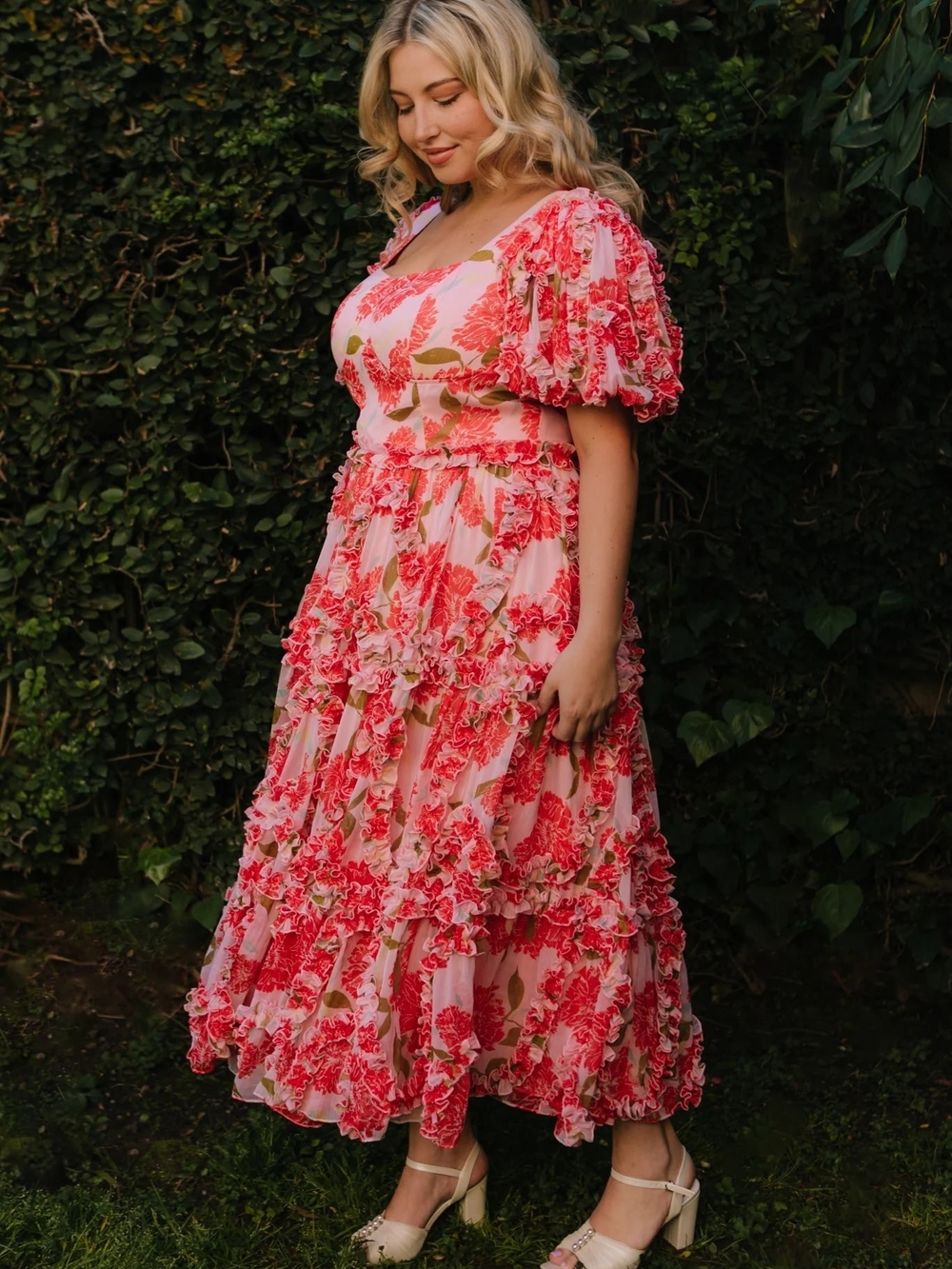 Ivy City Layla Dress Pink Red Floral Ruffled Dress Size 16W